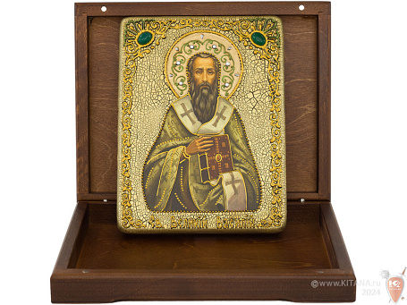 Подарочная икона "Святитель Василий Великий" на мореном дубе