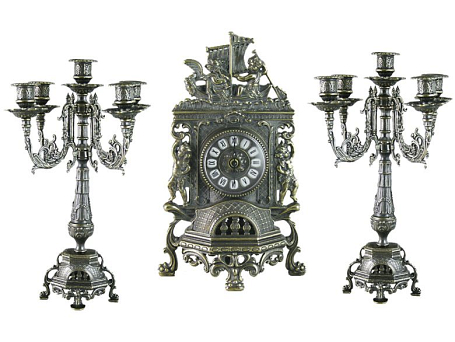Часы каминные с канделябрами "Ангелы" на 5 свечей, антик