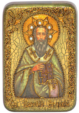 Настольная икона "Святитель Василий Великий" на мореном дубе