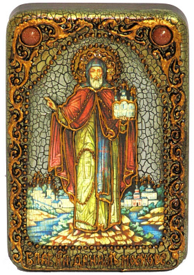 Настольная икона "Cвятой благоверный князь Даниил Московский" на мореном дубе