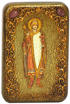Настольная икона "Святой благоверный князь Борис" на мореном дубе