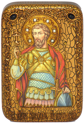 Настольная икона "Святой мученик Виктор Дамасский" на мореном дубе