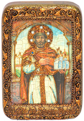 Настольная икона "Святой Благоверный князь Ярослав Мудрый" на мореном дубе