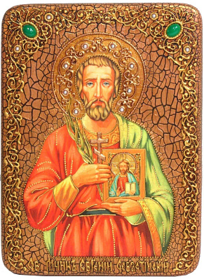 Аналойная икона "Святой мученик Евгений Севастийский" на мореном дубе