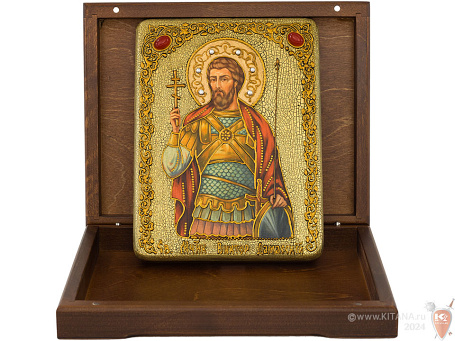 Подарочная икона "Святой мученик Виктор Дамасский" на мореном дубе