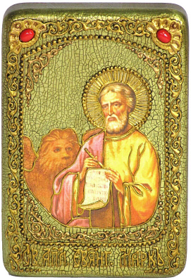 Настольная икона "Святой апостол и евангелист Марк" на мореном дубе