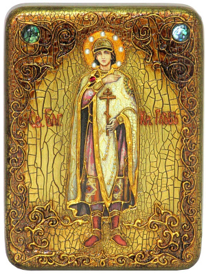 Подарочная икона "Святой благоверный князь Глеб" на мореном дубе