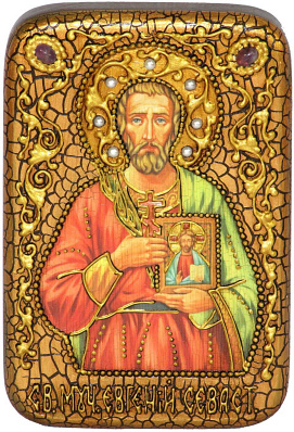 Настольная икона "Святой мученик Евгений Севастийский" на мореном дубе