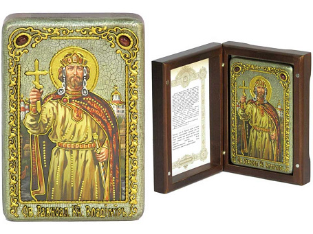 Настольная икона "Святой равноапостольный князь Владимир" на мореном дубе