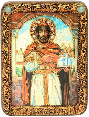 Подарочная икона "Святой Благоверный князь Ярослав Мудрый" на мореном дубе