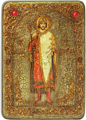 Аналойная икона "Святой благоверный князь Борис" на мореном дубе