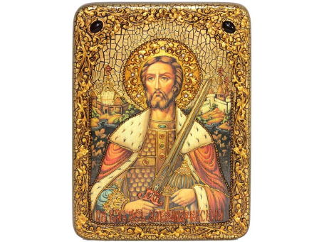 Аналойная икона "Святой благоверный князь Александр Невский" на мореном дубе