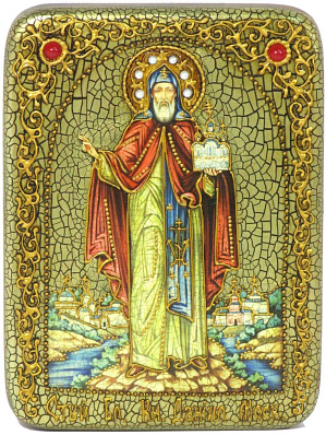 Подарочная икона "Cвятой благоверный князь Даниил Московский" на мореном дубе
