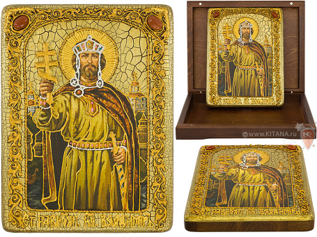 Подарочная икона "Святой равноапостольный князь Владимир" на мореном дубе