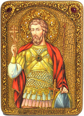 Аналойная икона "Святой мученик Виктор Дамасский" на мореном дубе