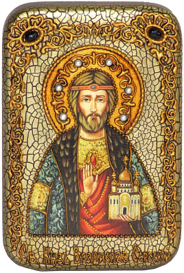 Настольная икона "Святой князь Владислав Сербский" на мореном дубе