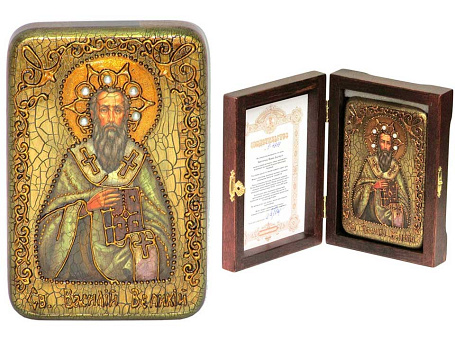 Настольная икона "Святитель Василий Великий" на мореном дубе