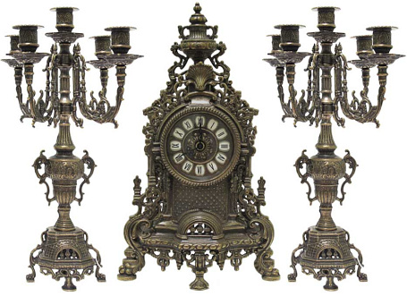 Часы каминные "Барокко" с канделябрами на 5 свечей, антик