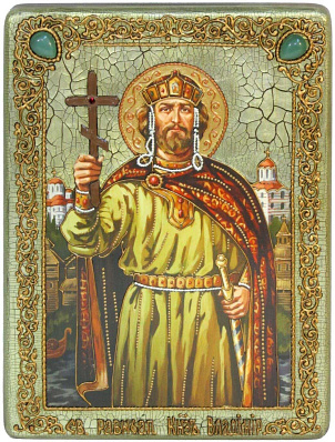 Аналойная икона "Святой равноапостольный князь Владимир" на мореном дубе