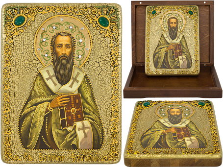 Подарочная икона "Святитель Василий Великий" на мореном дубе