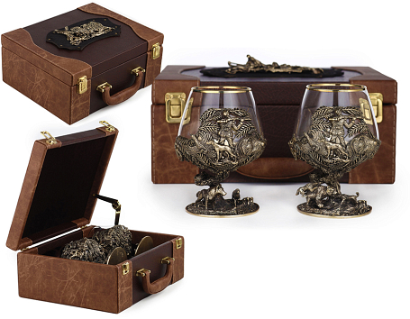 Бокалы для коньяка "Охота Элит" 2шт. (Волк, Медведь) в кейсе