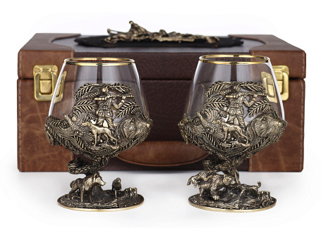 Бокалы для коньяка "Охота Элит" 2шт. (Волк, Медведь) в кейсе