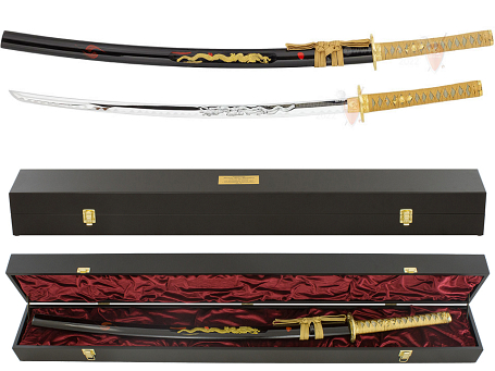 Катана, меч самурайский "Золотой Дракон" в подарочном футляре
