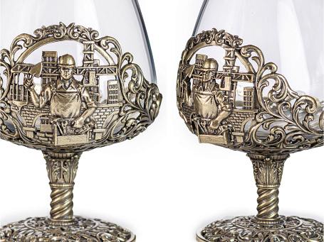 Бокалы для коньяка "Строитель" 2шт. в кейсе